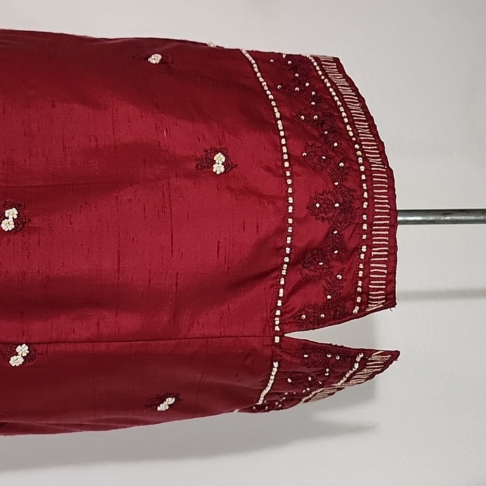 Charter Club Dress 100% Silk Embroidered And Beaded Flowers And Trim Red Size 8 - Picture 10 of 16